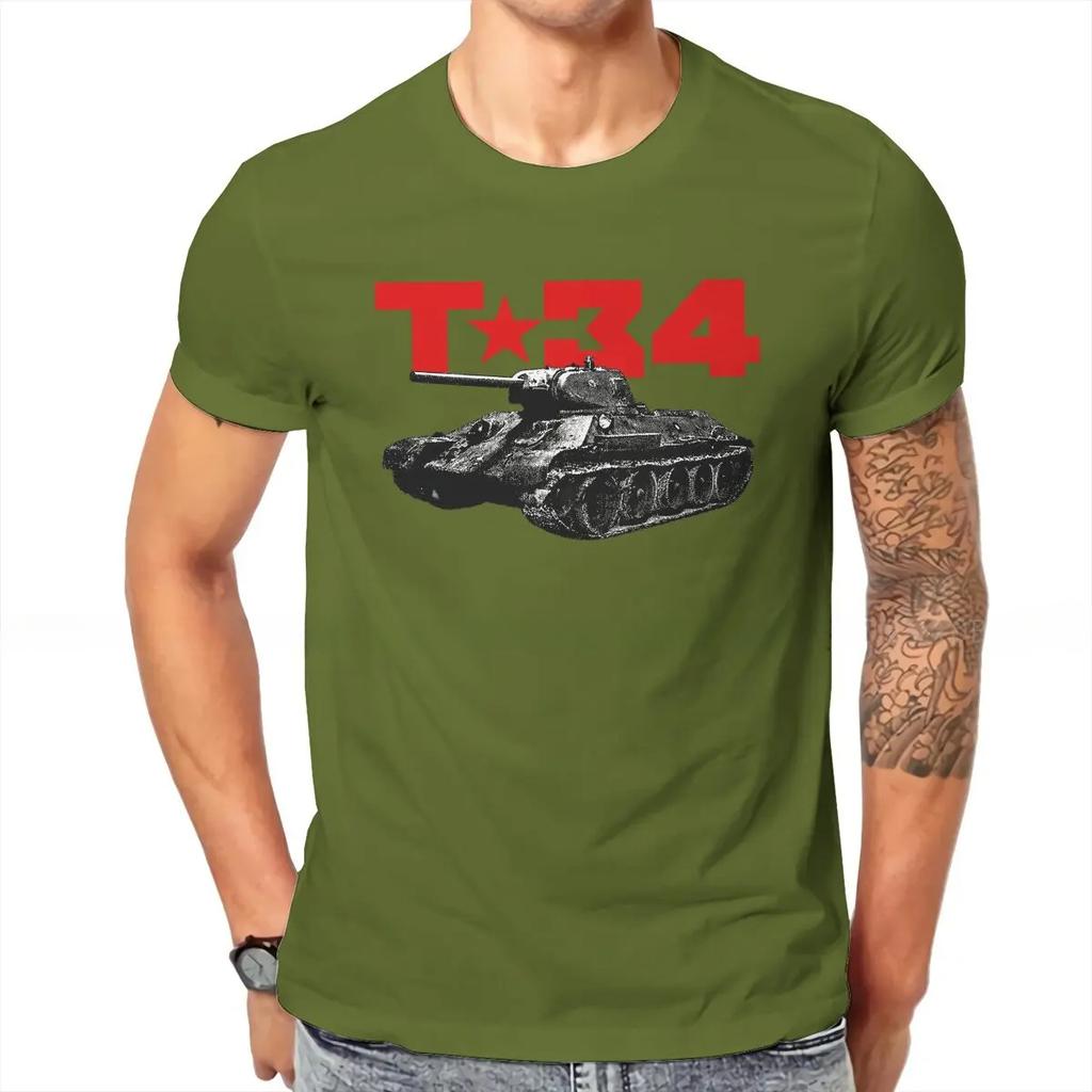 T-34 Tank Pattern Casual T-Shirts Russian USSR CCCP Style Streetwear Casual Short Sleeve Men's T-shirts