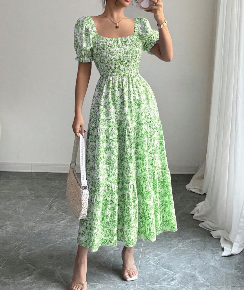 Moda damska Casual V-Neck Spódnica midi z nadrukiem i elastyczną talią