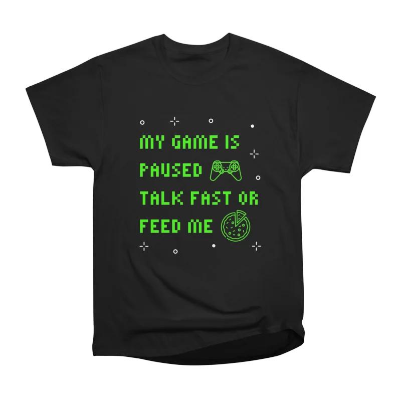Men Casual Shirts Short Sleeves MY GAME IS PAUSED TALK Black Tees Oversized T-shirts S чёрный