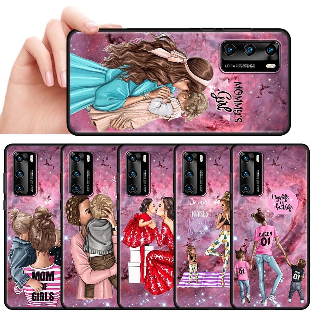 Husă neagră pentru Huawei P Smart Z P30 Y6 P40 Lite E Y7 P20 Pro Y6p Y8p Y9 2019 Y8s TPU Husă pentru telefon Fată Bebeluș Super Mamă Femeie