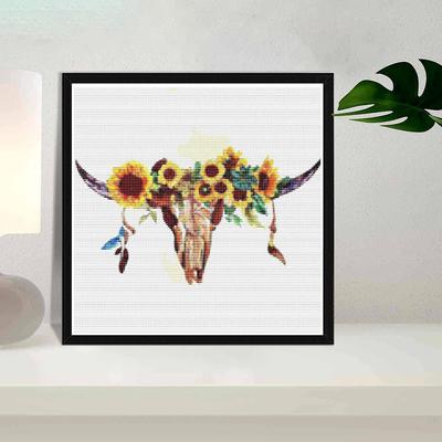 Pictură cu diamant DIY Cap de vacă cu flori Kit punct de cruce Artă mozaic Pictură cu diamant Cerc complet/Pătrat Diamant Decor pentru casa