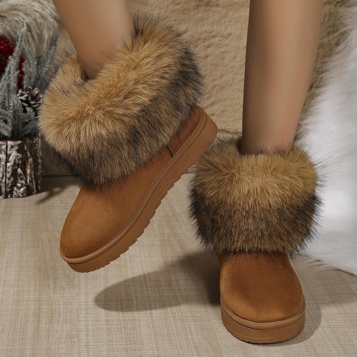 

Winter new snow shoes flat-bottomed short tube Northeast cotton shoes piled and thickened waterproof and warm short long-haired boots Women s boots 43 светло-коричневого