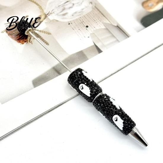 Rhinestone Writing Pen Beadable Pen Glitter Plastic Beaded Halloween Pumpkin Ghost Skull Smooth Gel Ink for DIY Craft Making School Office Supplies