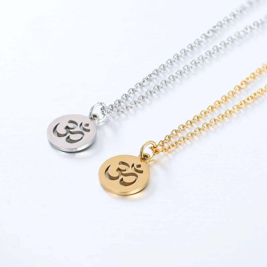 Hindu Buddhist Om Pendant Necklaces for Women Men Indian Yoga Stainless Steel Jewelry Gift