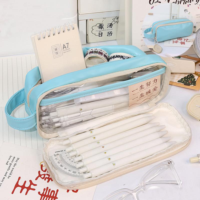 

Прозрачный пенал большой емкости, пенал, школьные принадлежности, чехол для ручек, школьные пеналы, канцелярские принадлежности, пенал 1 PCS синий