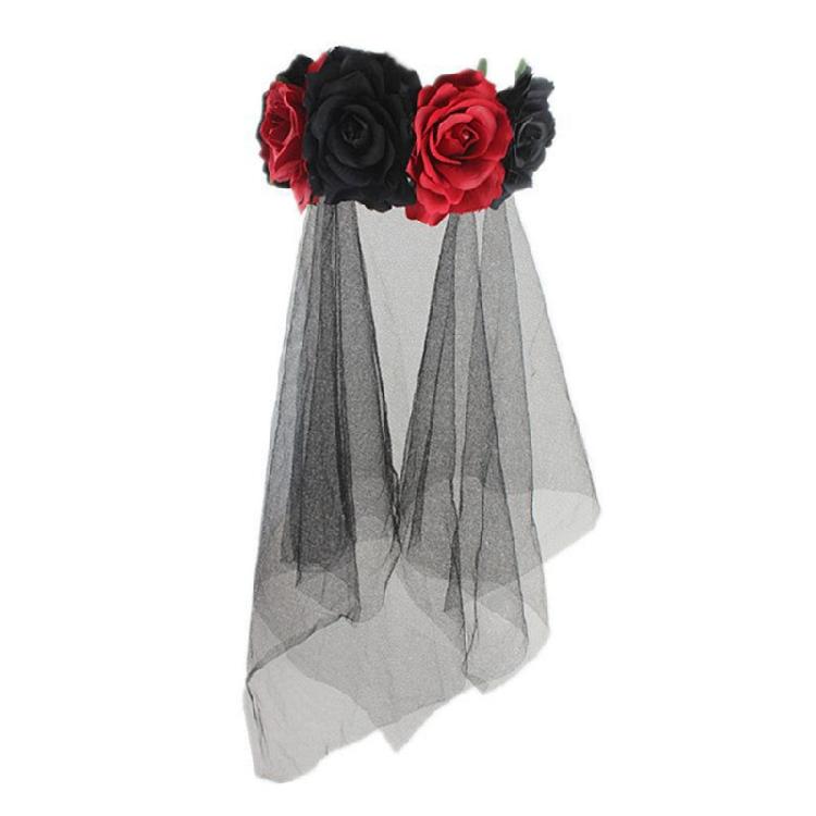 Halloween Floral Veil Headbands Mesh Lace for Women Cosplay Carnival Hair Props