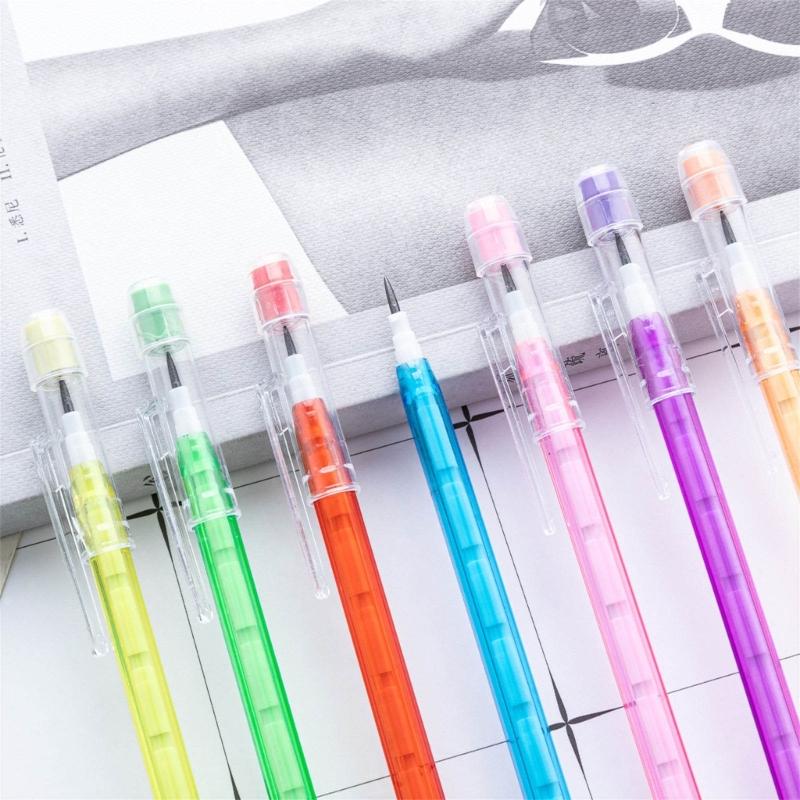 Stackable Pencils Popup Plastic Pencil with Eraser Top Multicolor Translucent Pencil Multipoint Not-Sharpening Pencil