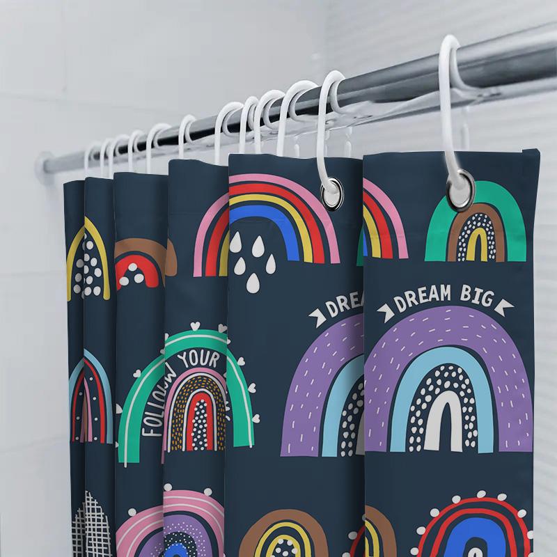 Rainbow Shower Curtain Waterproof Bathroom Decor Multicolor Non-Toxic Print Fabric Shower Curtains For Bathrooms Dark Navy Backg