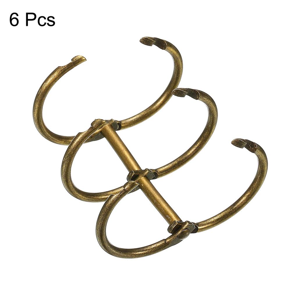 PATIKIL Binder Inner Metal Book Office Bronze 6-Pack Rings, 25.5mm Diameter, Rings, Loose-Leaf Rings, 3-Circle Design, Desktop,