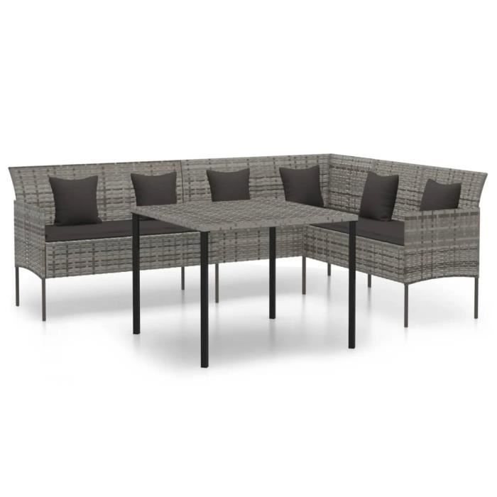 VidaXL Mobilier à dîner de jardin et coussins 2 pcs gris rotin 362339
