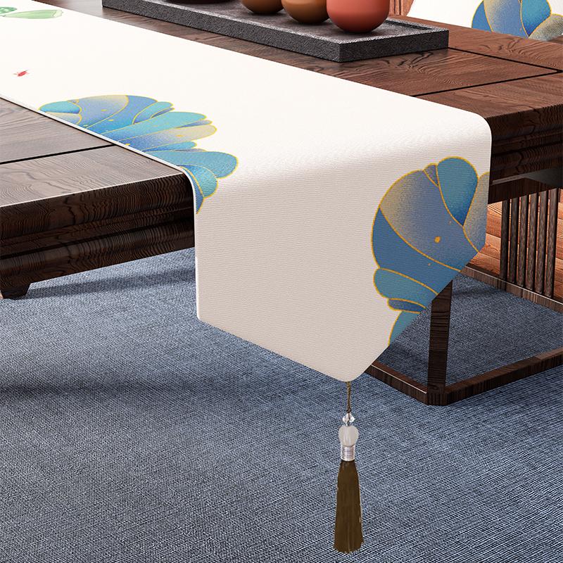 Chinese Style Coffee Table Table Flag Parlor Meal Tables Tassel Pendant Tea Waterproof High-end Long Tea Mat Cover Cloth