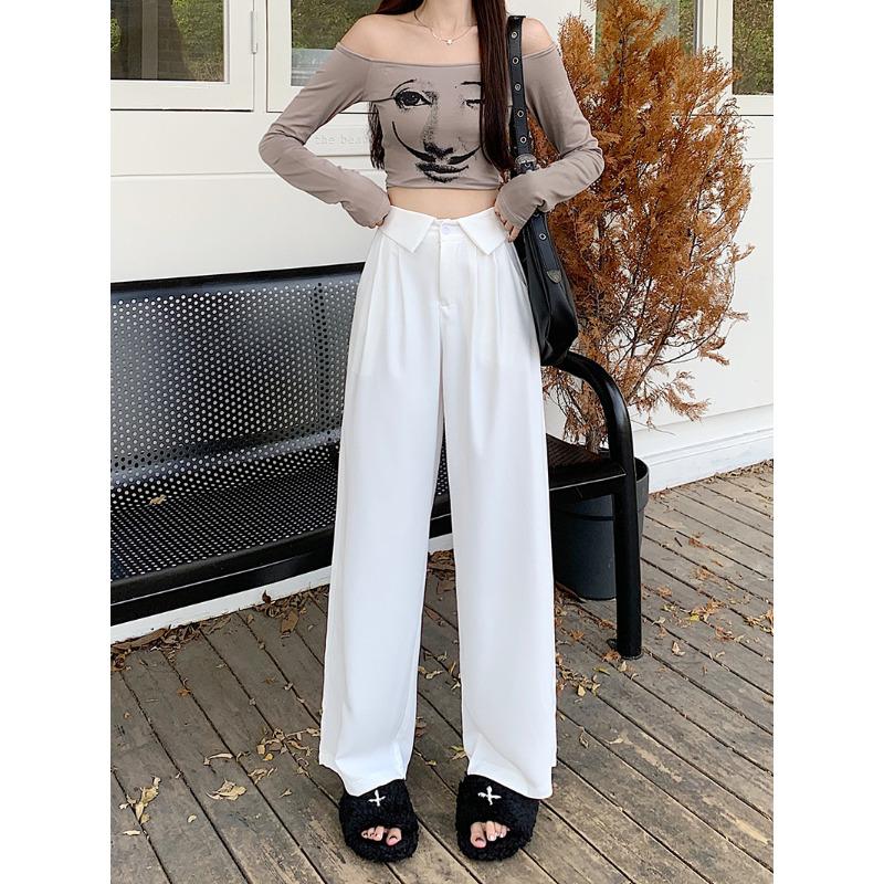 Garnitur Casualowe Spodnie z szerokimi nogawkami Odzież damska Jesień i Zima Małe Wysoki stan i Wyszczuplające Luźne Spodnie z prostymi nogawkami