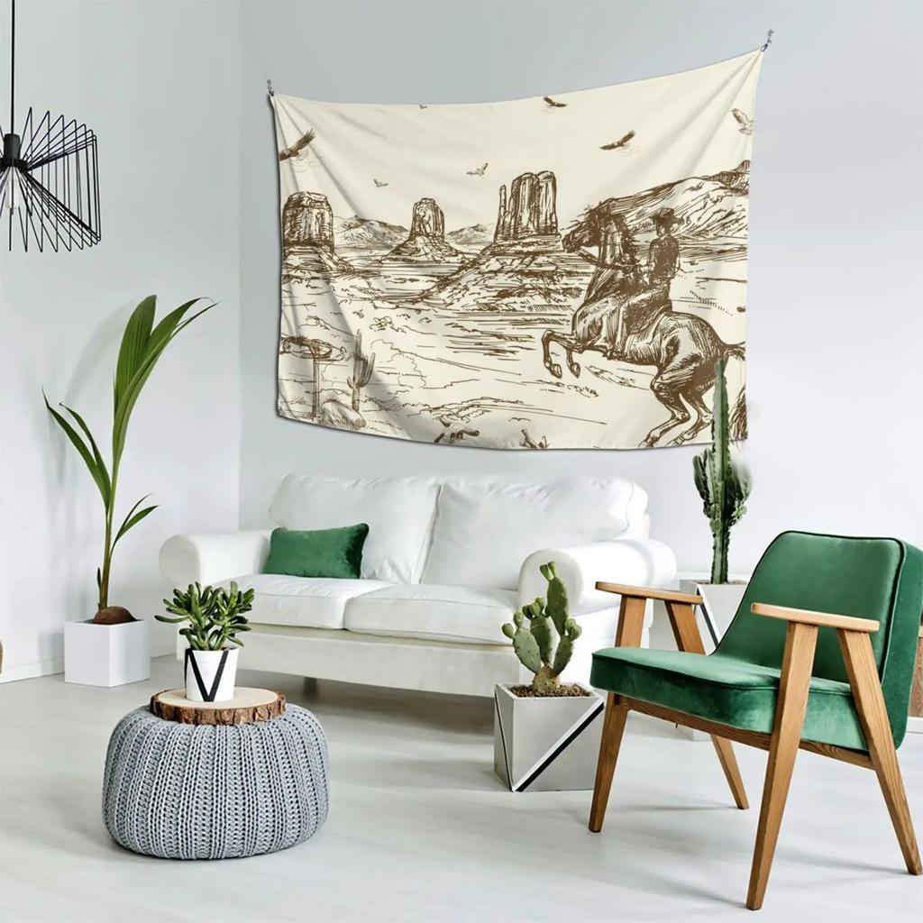 VIKAMA Tappezzeria Bandiera Elementi Artistici Tramonto Western Cowboy Americano Decorazione Parete Sfondo Divano Soggiorno