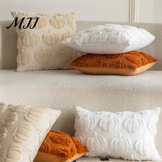 Fall Decor Pillow Case Pumpkin Pattern Pillowcase Solid Color Hide Zipper Soft Wool Pillowcases Velvet Halloween Cushion Cover Home Durable