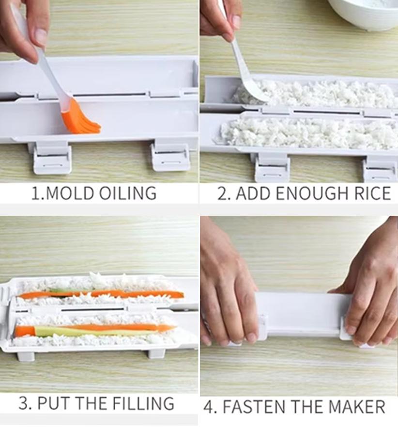 Push - Type Sushi Mold, Food - Grade PP Detachable, Black & White Sushi Roller Maker Kitchen Gadgets Onigiri Rice Mold