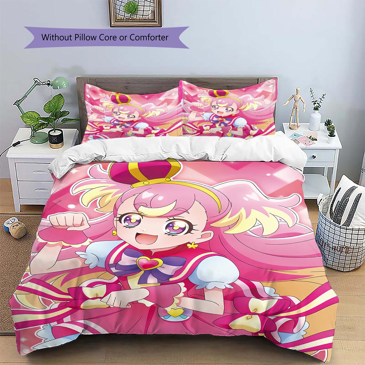 

Милый постельный комплект с чиби-персонажами Pretty Cure: пододеяльник и наволочки, Кавайное постельное белье для фанатов Pretty Cure, Отличный подарок.chl 135x200cm