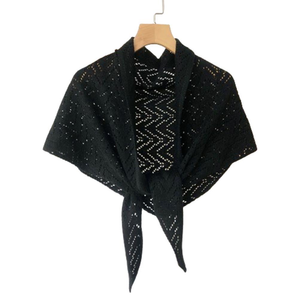 Terylene Striped Cutout Cape Triangle Shape Sun Protection Cape Sweet Stripe Knitted Shawl Autumn чёрный