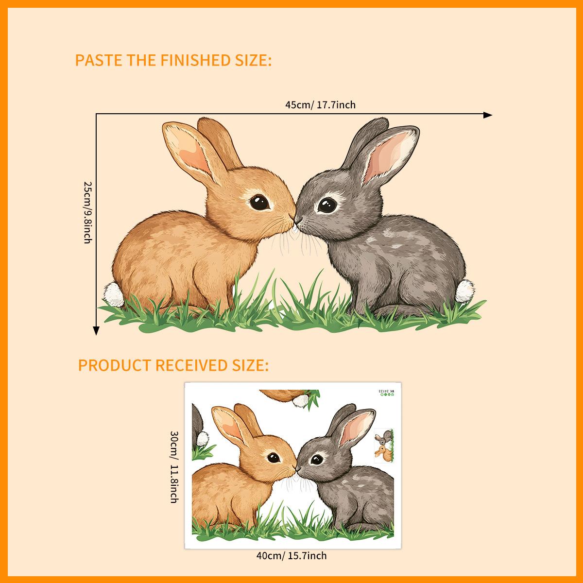 Милые мультяшные кролики на траве, Настенные наклейки, Съемные самоклеящиеся декали для декора гостиной и детской комнаты 30x40cm