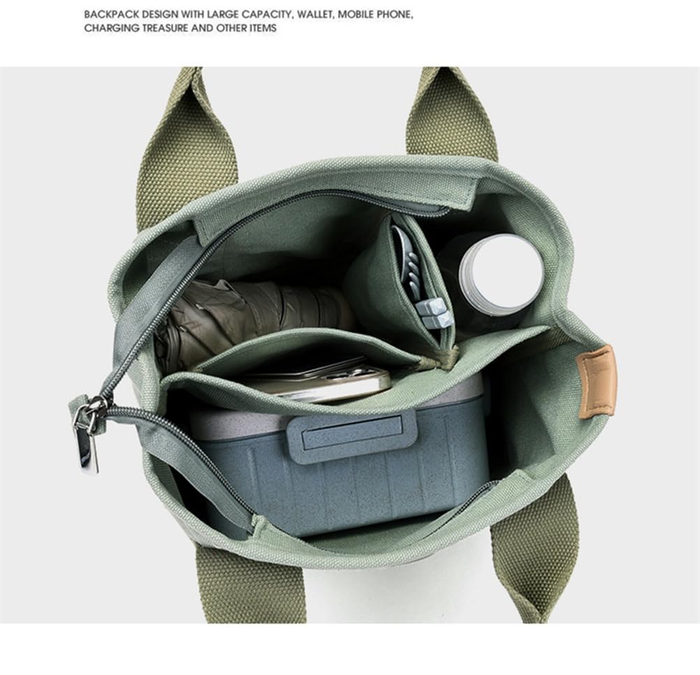 YAYUPLUS Women's Canvas Tote Bag, A4 Size, Large Capacity, Freestanding, Large Divider, Zippered, Solid Color, Mother's Day Gift (Navy, F)