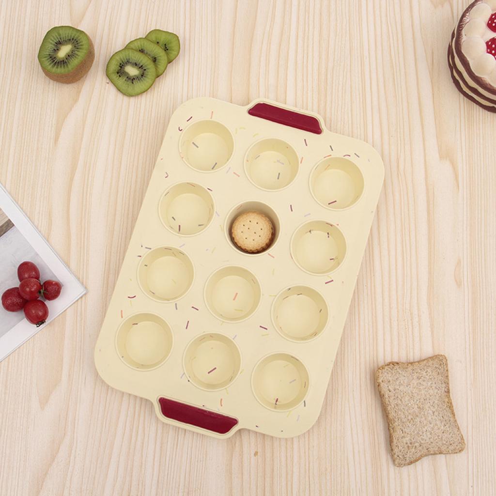 12 Cup Silicone Round Cake Mold Thickened Baking Pan for Muffins Cupcakes Bread Pudding Nonstick Flexible Bakeware