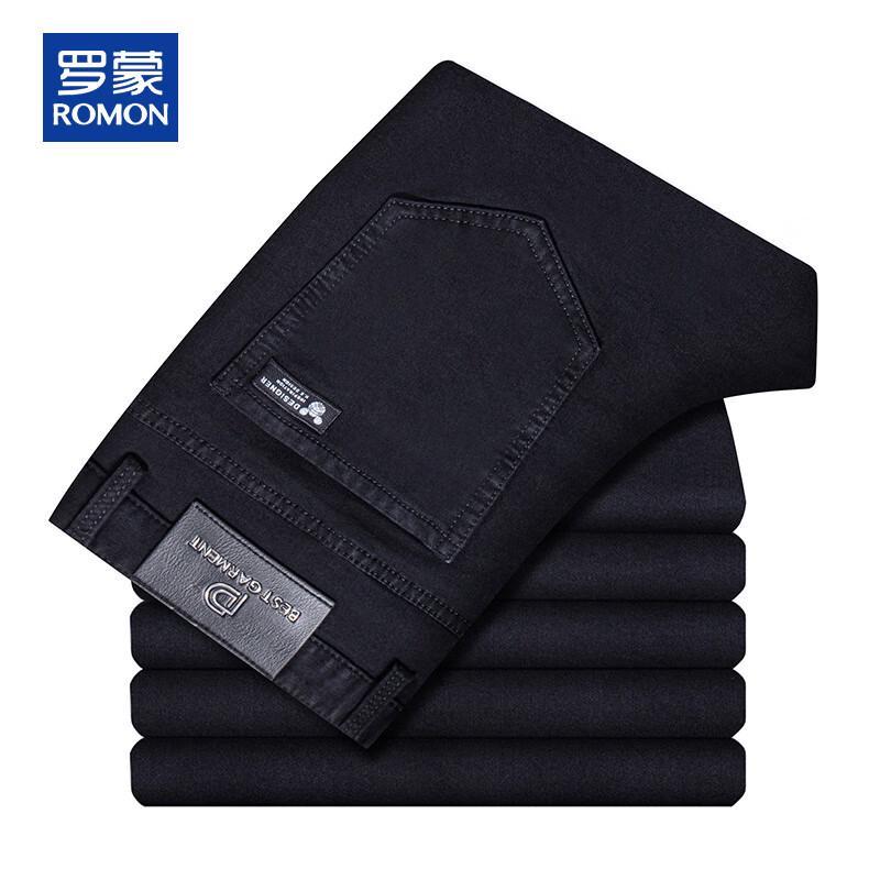 ROMON Men's Autumn/Winter Loose Fit Straight Leg Cotton Denim Jeans