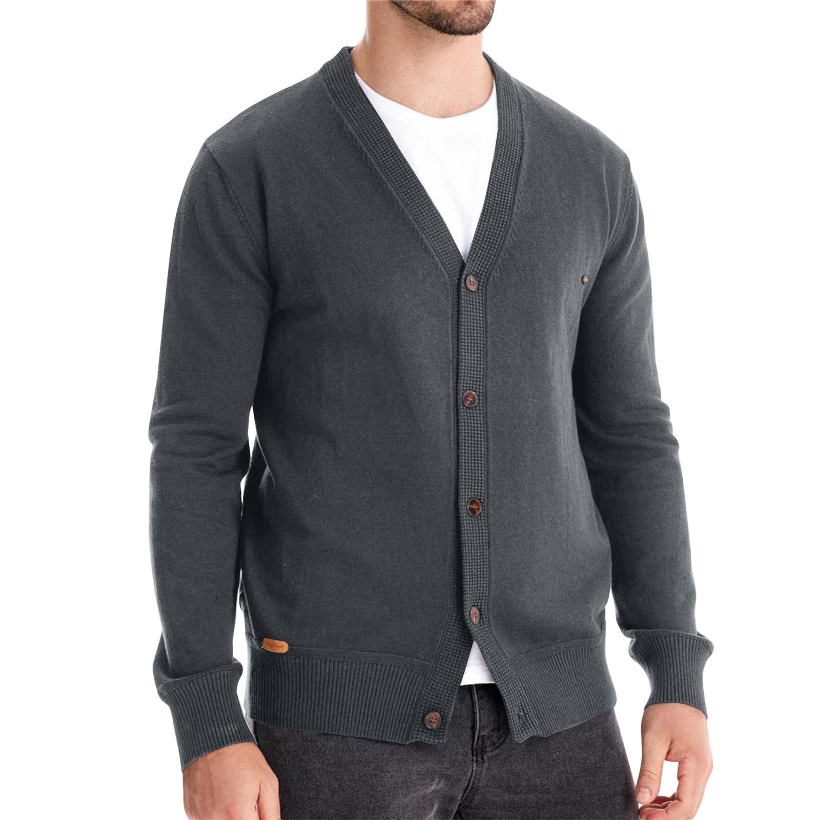 

Мужская зимняя однотонная куртка-свитер с длинным рукавом, мужской свободный однотонный вязаный кардиган на пуговицах XL тёмно-синий