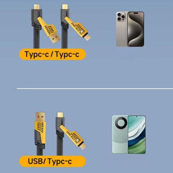 100/150/200CM 4-In-1 Charging Cable USB Type-C 8Pin 65W 480Mbps Fast Charging Cellphone Tablet Braided Data Cable Wire Cord