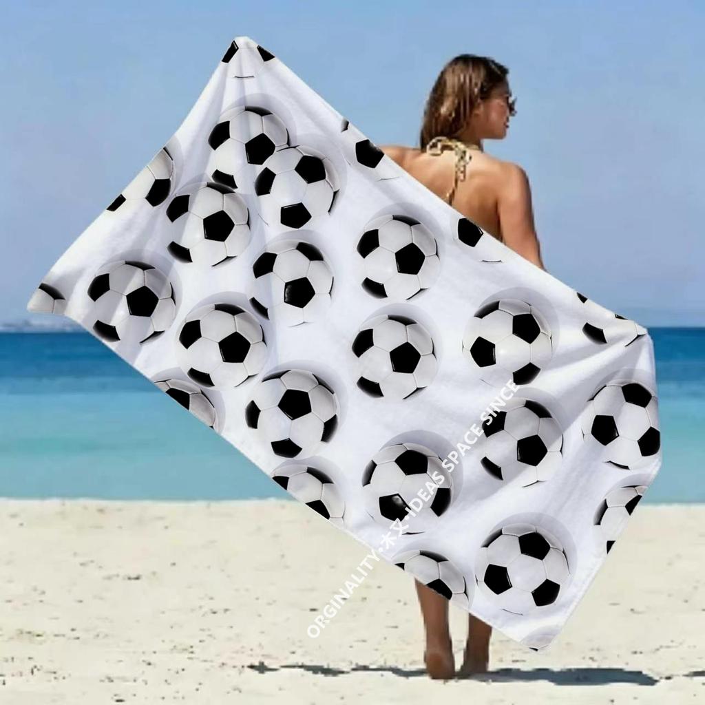 Soccer Ball Print Beach Towel Patterned Sunscreen And Windproof Suitable For Swimming Pool Camping Travel Blanket