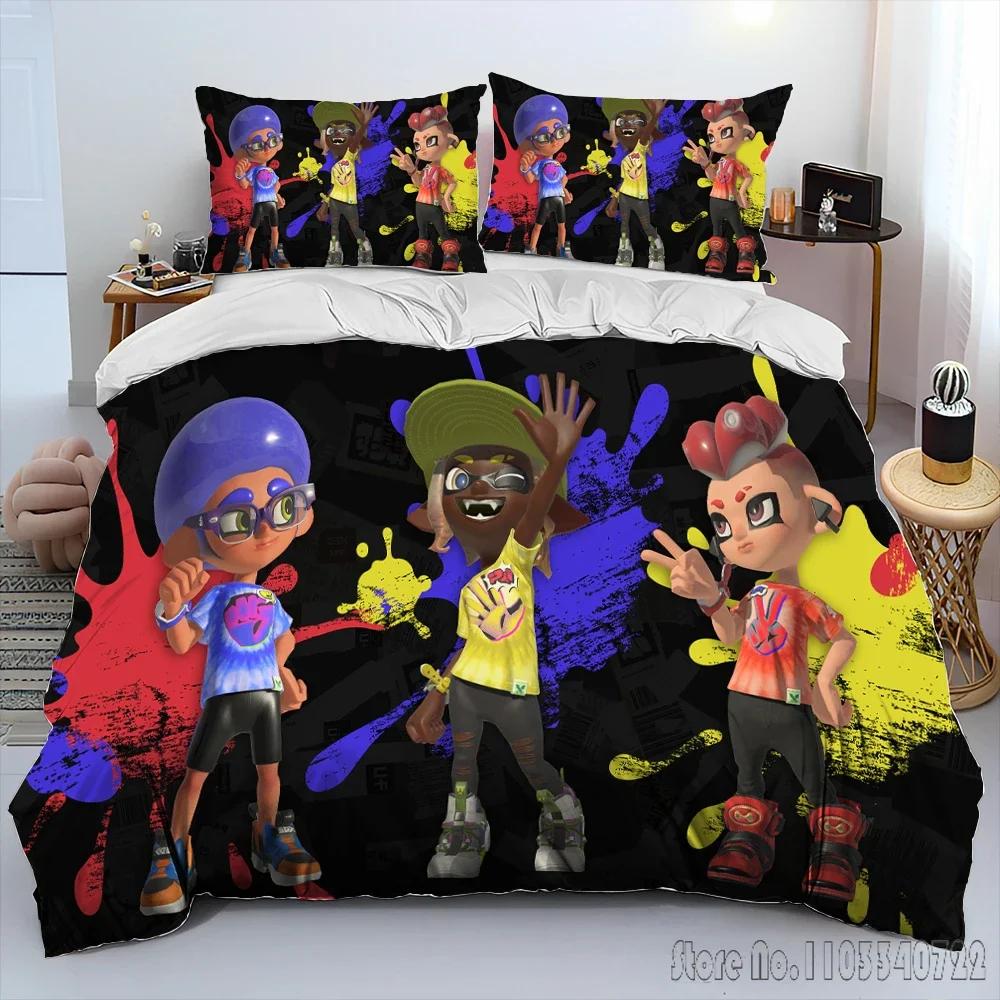 S-Splatoon Game Gamer Cartoon Duvet Cover Set HD Comforter Cover for Kids Bedding Sets Bedclothes Bedroom Decor