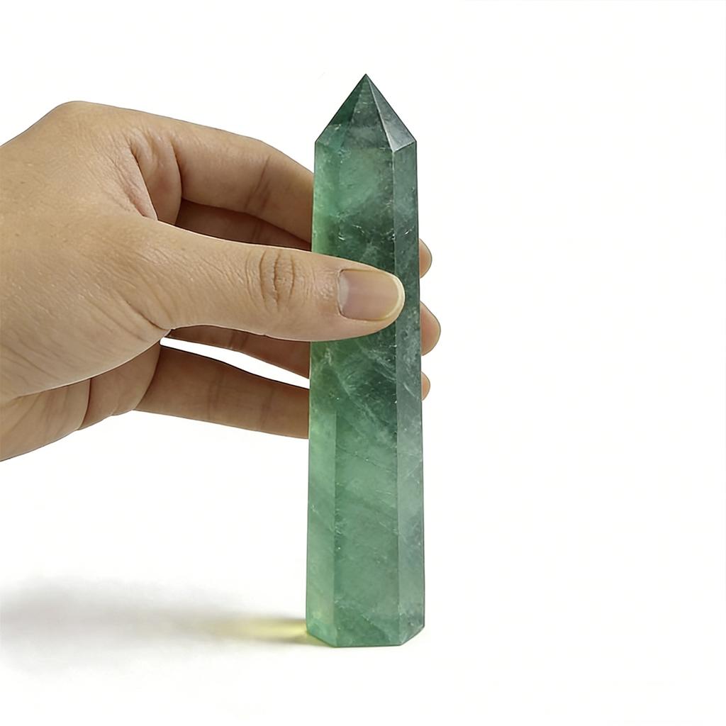 Premium Doğal Yeşil Florit Kristal Kule Tek Nokta Asa 8-15cm 6 Yüzlü Prizma Şifa Kristali Meditasyon İçin Ev Süsü