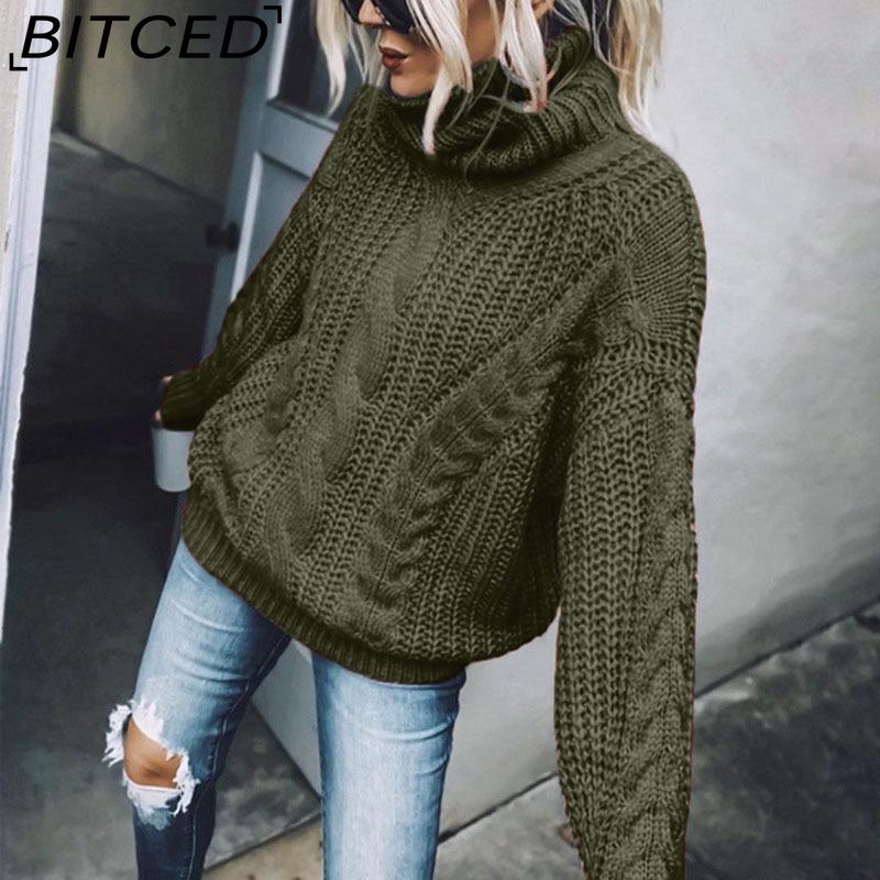 

BITCED Fall/Winter Solid-Color Women s High-Neck Knit Top 3XL армия зеленый