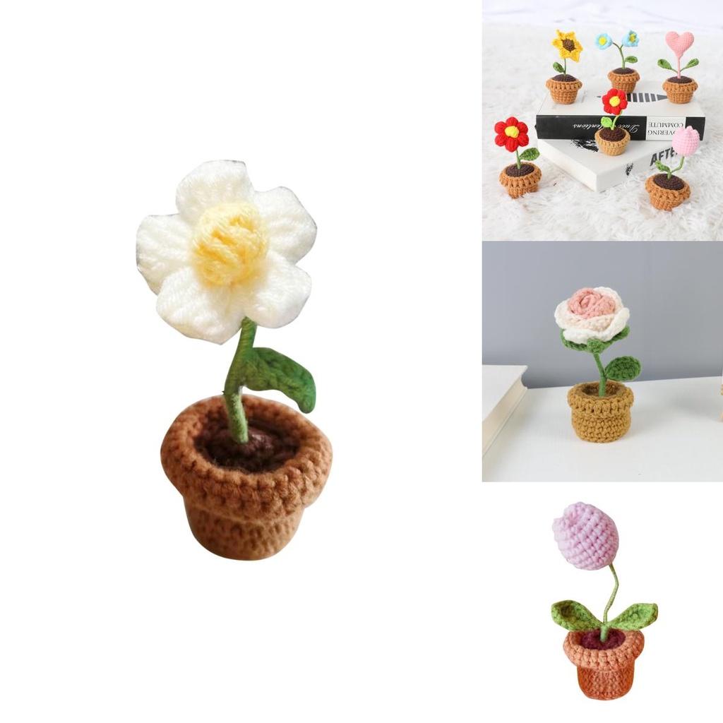 Knitting Handmade Flower Weaving Potted Plant Crochet Floral Decoration Diy