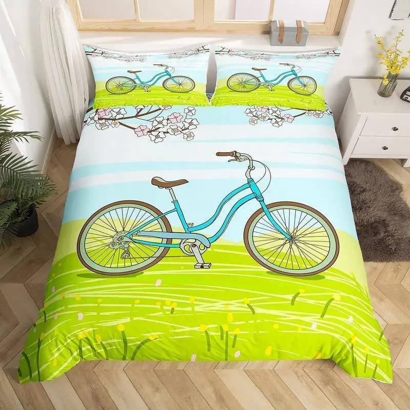 Girls Butterfly Duvet Cover Set Kids Floral Bicycle Bedding Set Fantasy Animals Comforter Cover Flower Bike Spring Bedclothes