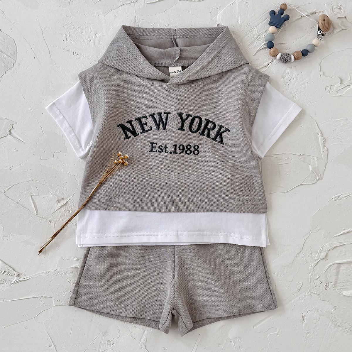 Kids Summer 2026 Fashion: Boys Short Sleeve Casual Sportswear Set 66cm серый