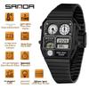 Sanda Men's Multi-Function Square Steel Band Watch with Temperature Measuring and Stopwatch Timer