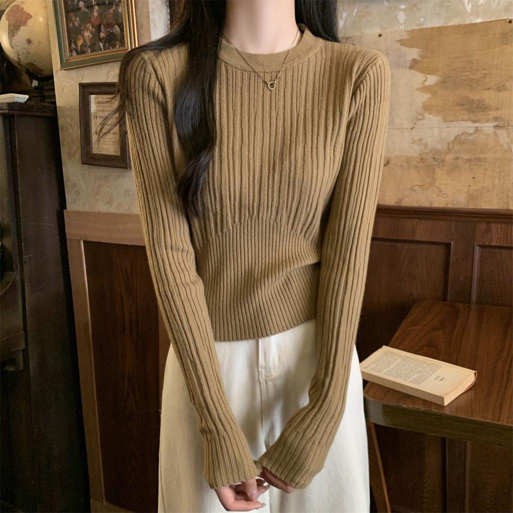 Underlay Knitted Sweater for Women's Autumn and Winter Outfits Slim Fit and Elegant Waistband Sweater Short Top