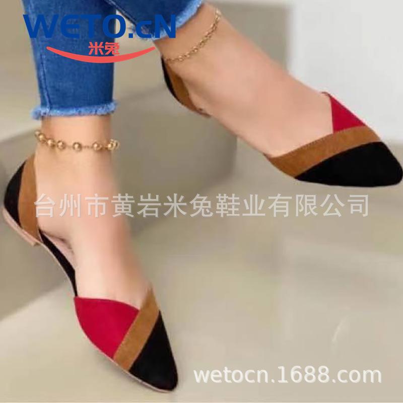 

New pointed flat bottom hollow single shoes women s large size color matching bag heel fashion women s shoes matte casual 35 жовтий