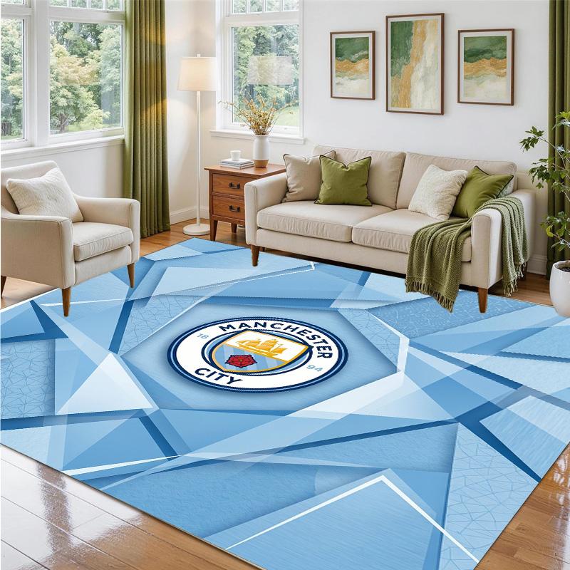 Manchester City Design Crystal Velvet Rug Soft Decorative Mat for Bedroom Entrance