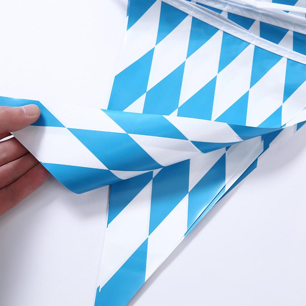 10m/20pcs Triangle Flags Themed Bunting Oktoberfest Decoration Pennant Flags Blue and White Diamonds Beer Festival Flags Outdoor
