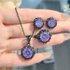 Mode Leichter Luxus Dornen Trockene Rose Anhänger Halskette Lila Hochkohlenstoff-Diamant Ohrstecker Morganit Ring Farbe Schatzset