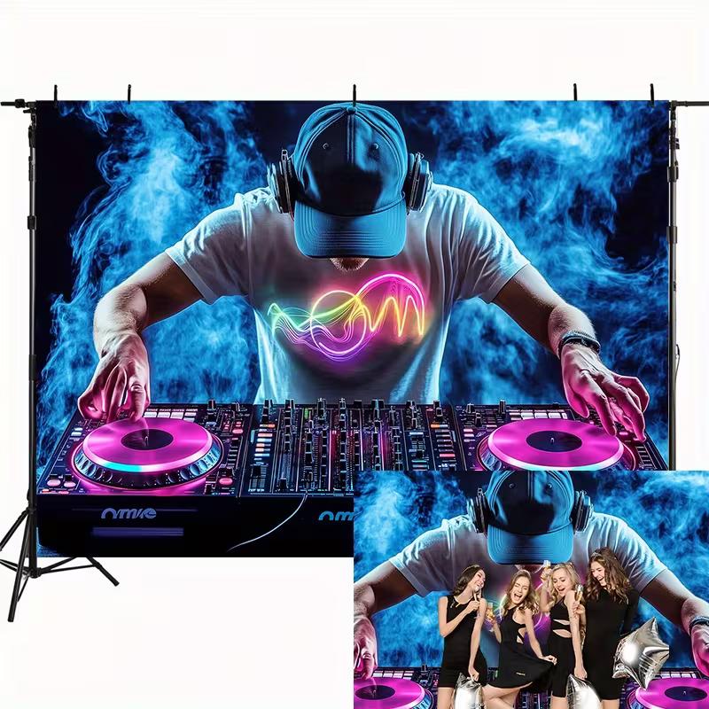 Electronic Music DJ Tapestry, DJ Turntable with Smoke Wall Art for Bedroom & Festival Decor