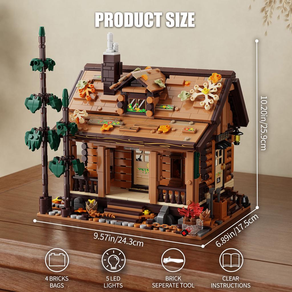 Non-Toxic 1969Pcs Forest Wooden House Building Blocks Toys Model Log Cabin Assemble Puzzle Bricks Toy Sets For Kid Desktop Ornament Gifts