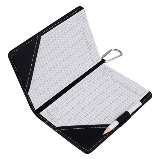 Golf Scorecard Holder Faux Leather Golf Yardage Book Cover Scorecard Book Protector with Ball Marker Hook Golf Accessories