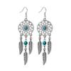 Turquoise Dreamcatcher Tassel Stud Earrings: Elegant Leaf Design, Hot-Selling Hollow Style for Women