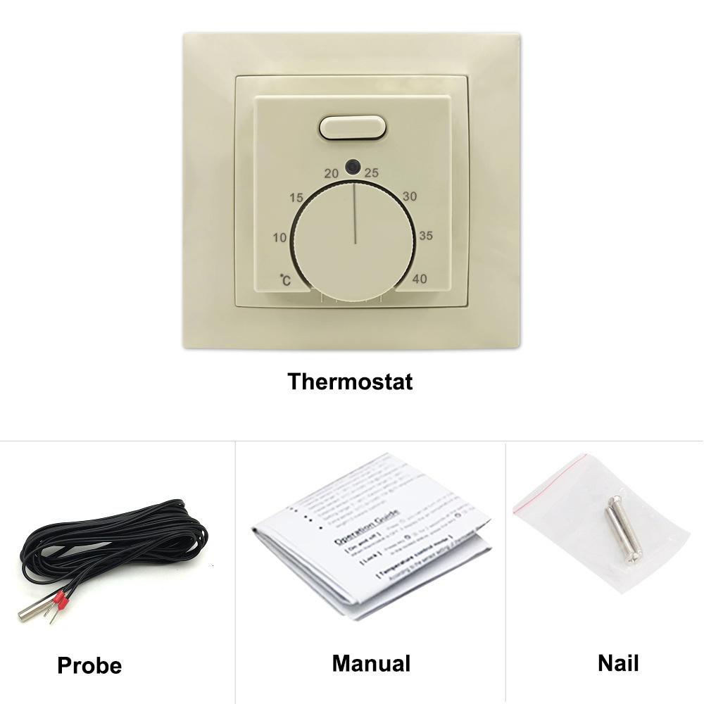 

Электрический теплый пол Ручной комнатный термостат 220В 16А Регулятор температуры с 3-метровым датчиком для системы подогрева пола бежевый