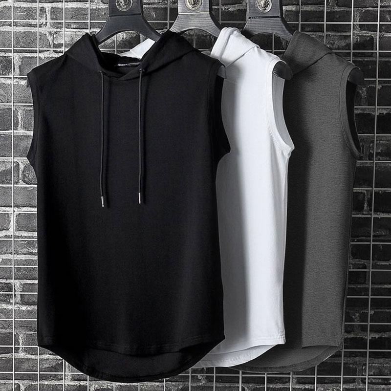 Taglie forti Abbigliamento estivo da uomo Canotte Felpa Top senza maniche Felpa con cappuccio Gilet Allenamento Fitness T-shirt da uomo Allenamento Gilet Hip Hop
