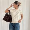 2026 Autumn Women's Polka Dot Knit T-Shirt: Round Neck, Short Sleeve, Loose Fit Sweater Style