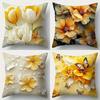 Golden Floral & Butterfly Pillowcase: 2D-Style Bloom Pattern Cushion Cover For Warm Home Sofa Decor