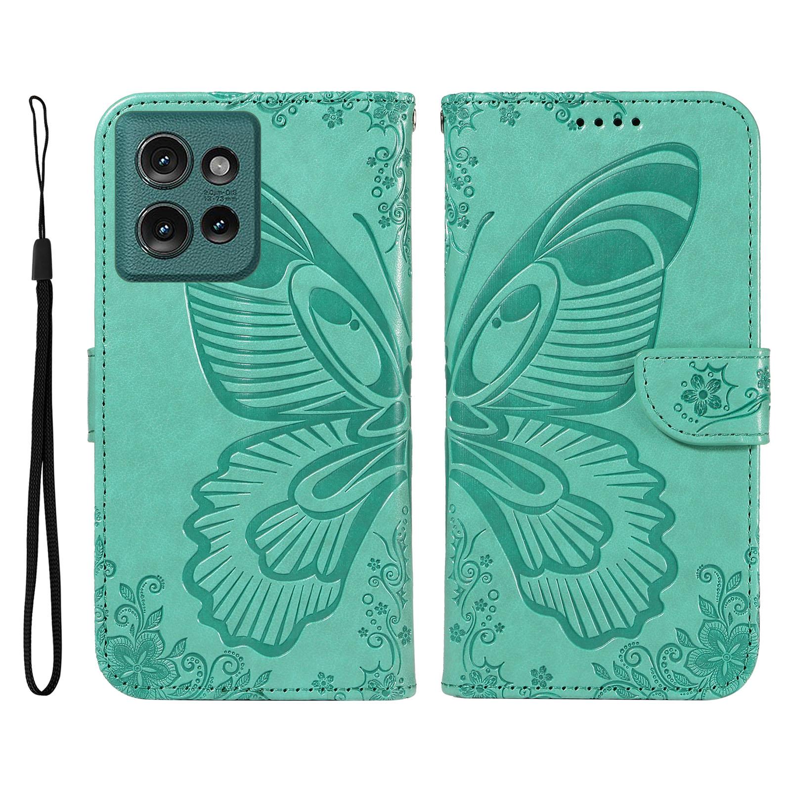 

For Motorola Edge 50 5G Case Butterfly Pattern Leather Wallet Flip Phone Cover Green