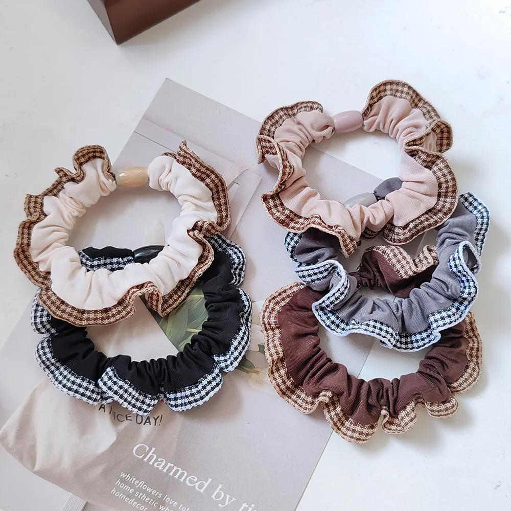 

5 шт. Европейский и американский клетчатый стиль хаки, черные эластичные резинки для волос для женщин, девочек, держатель для хвостика, корейские аксессуары для волос